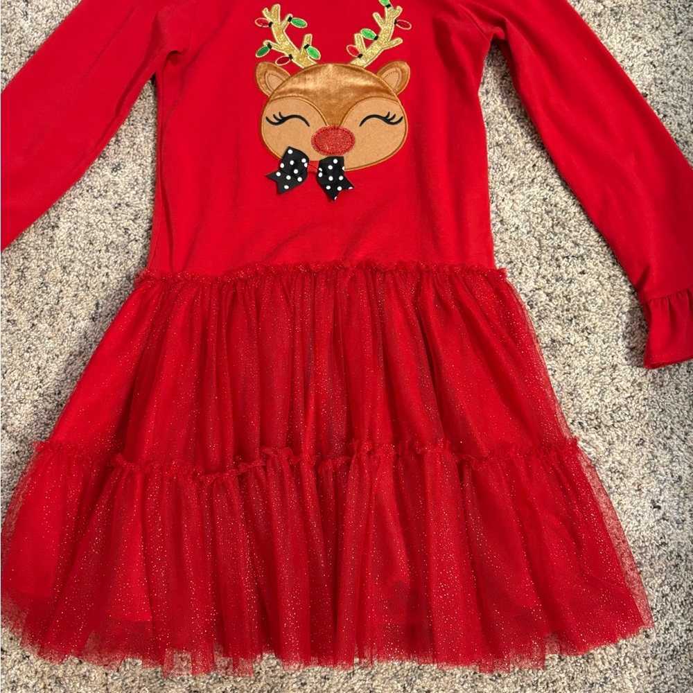 Festive Red Reindeer Kids Dress